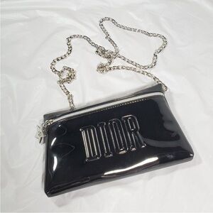 Dior Black Patent Leather Crossbody with Silver Chain Strap
